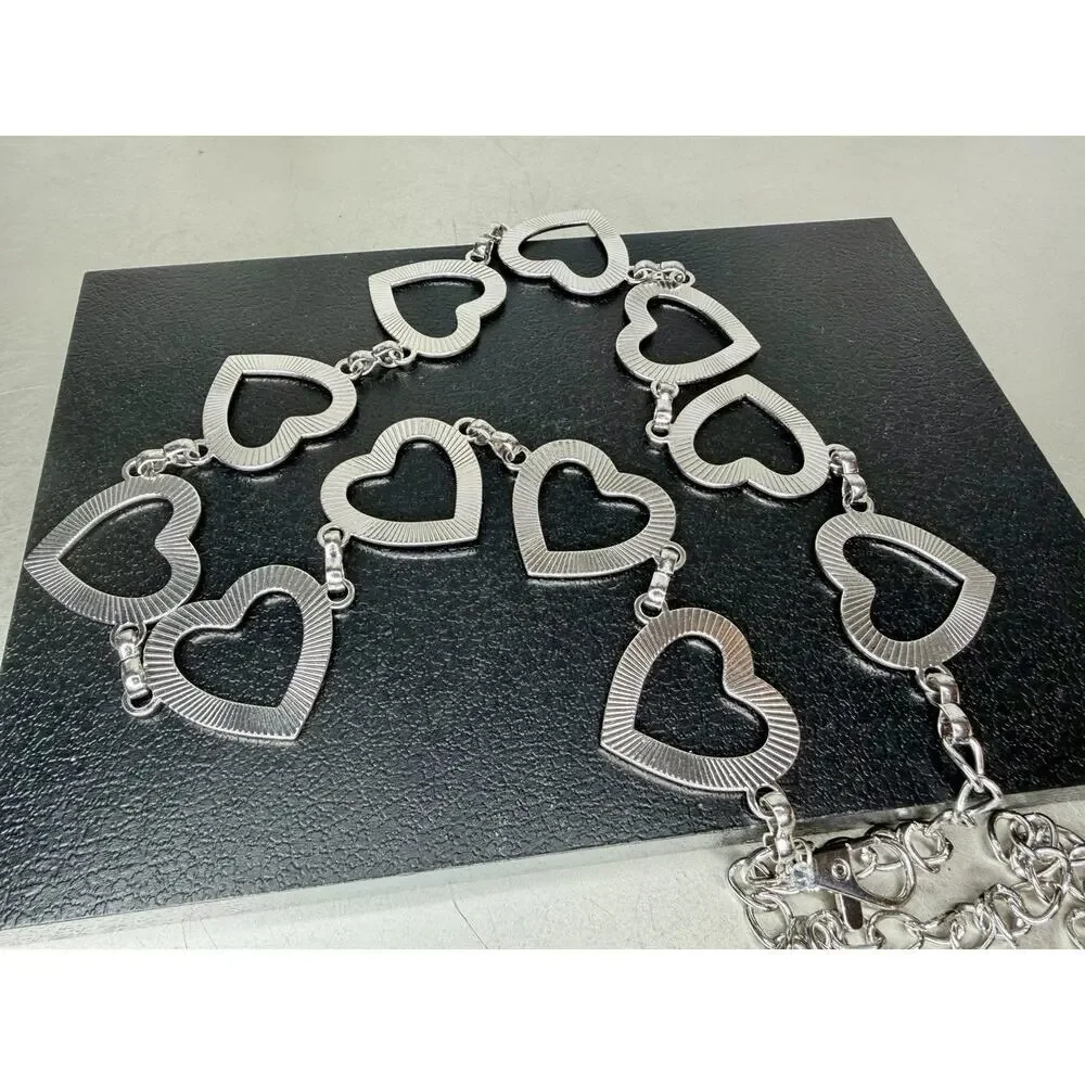 Silver Tone Hearts Chain Link Belt Heart Kawaii OS 45in Length